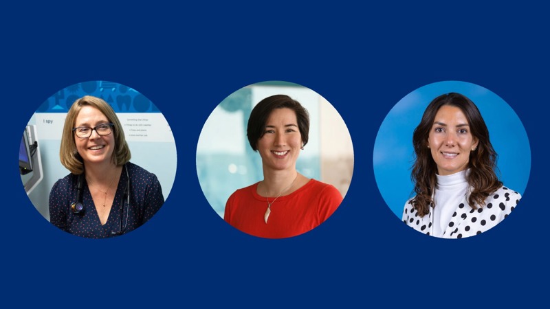 Three headshots of Children’s Hospital Colorado providers on a blue background. 