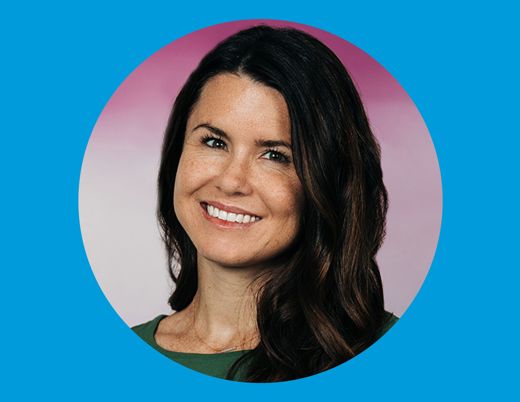 A headshot of behavioral health provider Jessica Kenny, PhD, on a light blue background