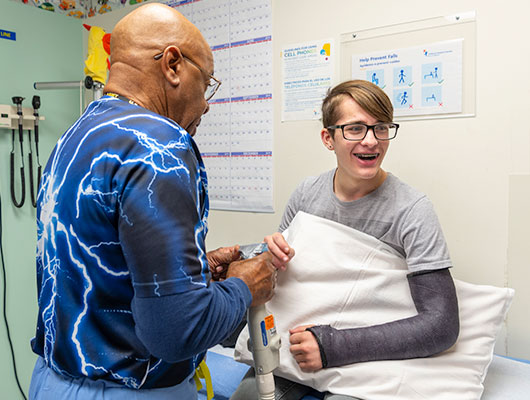 Patient smiling while getting treated.