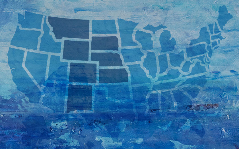 Blue map of the US.
