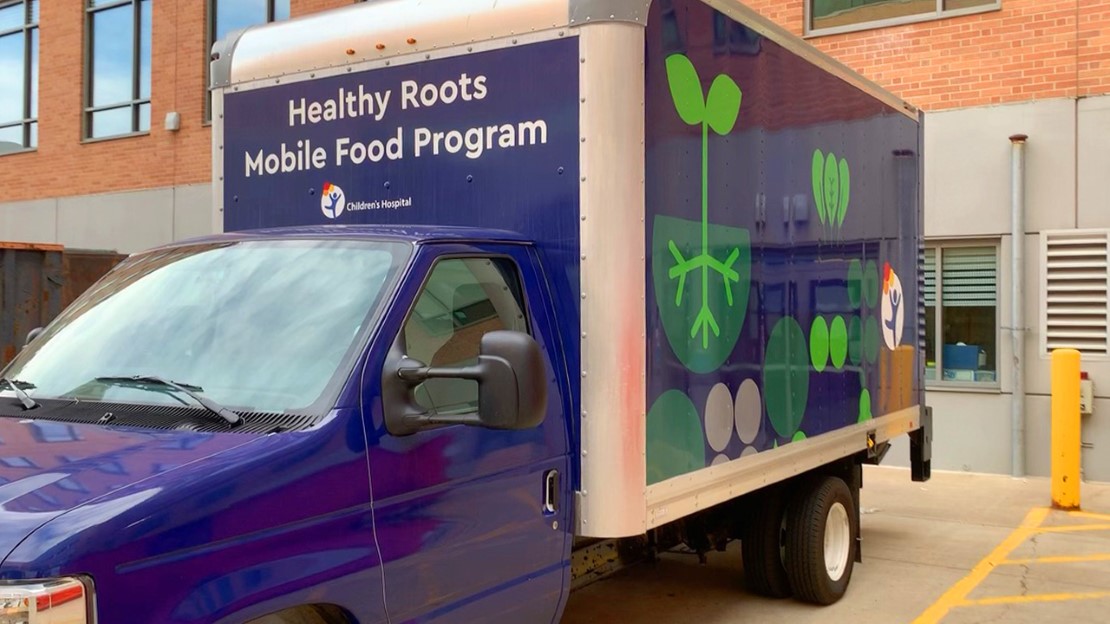 Truck backing into Children's Hospital Colorado.