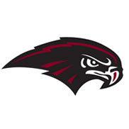 A logo of a black bird with red accents and a pointed beak.