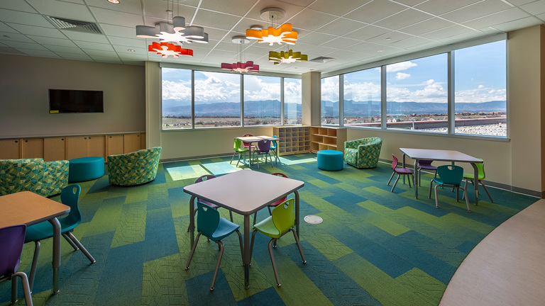 Mountain views from the play area at Children's Hospital Colorado, Colorado Springs
