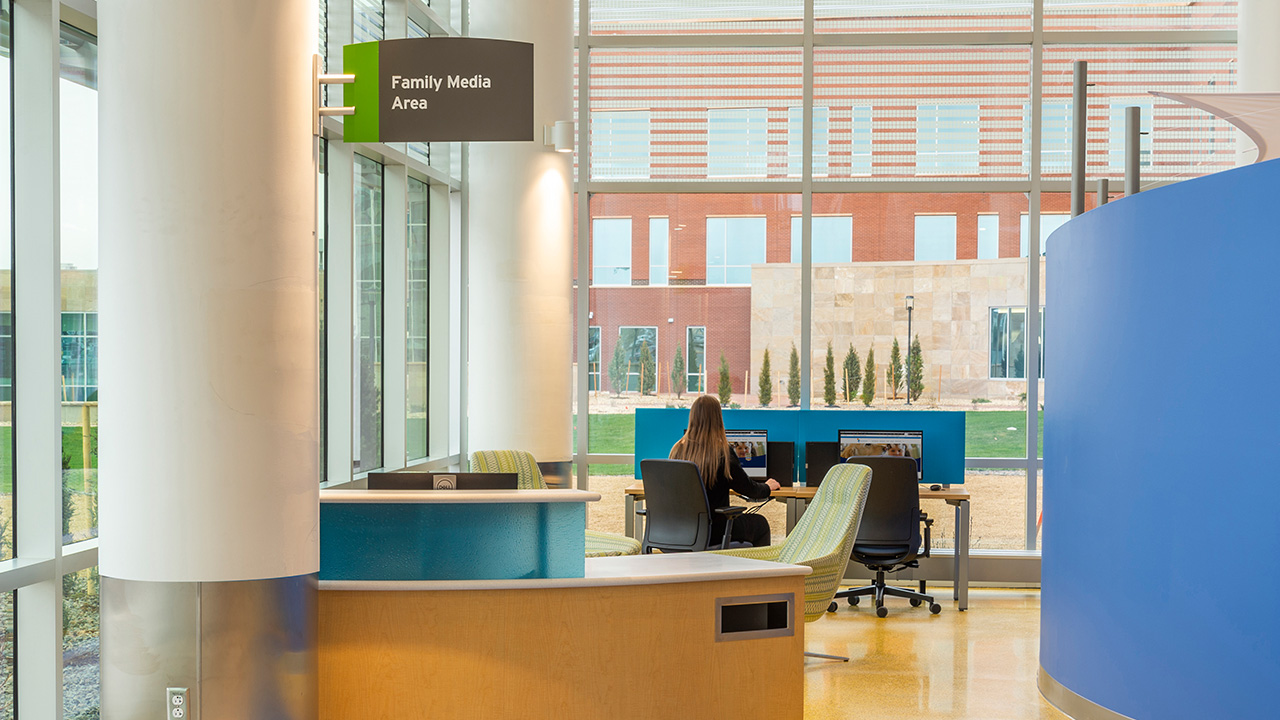 Family Media Area entrance at Children's Hospital Colorado, Colorado Springs