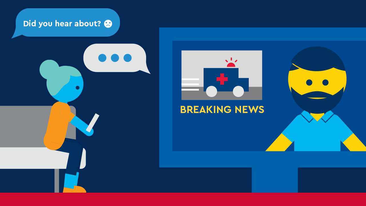 Cartoon image of a parent watching the news