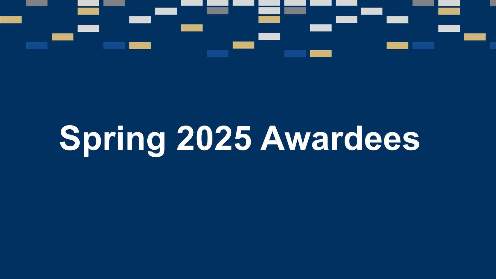 A graphic with a periodic table decorative design and the words "Spring 2025 Awardees."