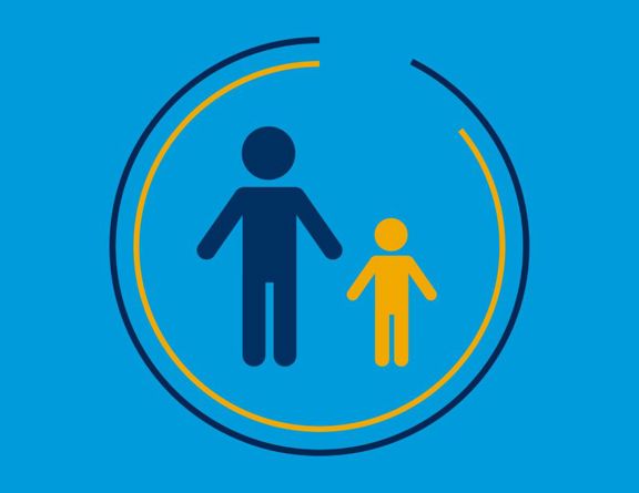An adult icon and a child icon stand next to each others with different colored circles that represent lifespans — with the child having a shorter expected lifespan than the adults.
