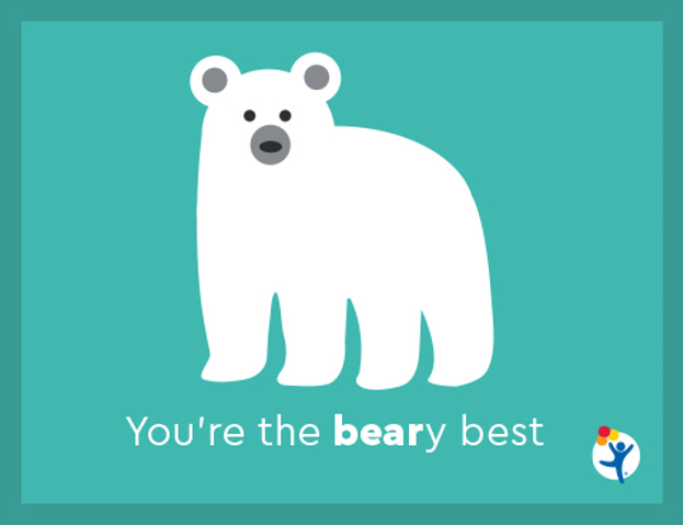 Teal graphic of a white bear with text that reads "You're the beary best" 